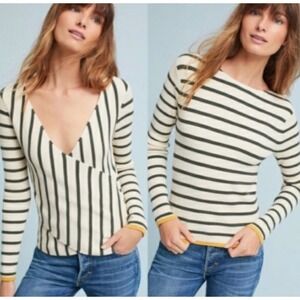 Anthropologie Cream Striped Sweater